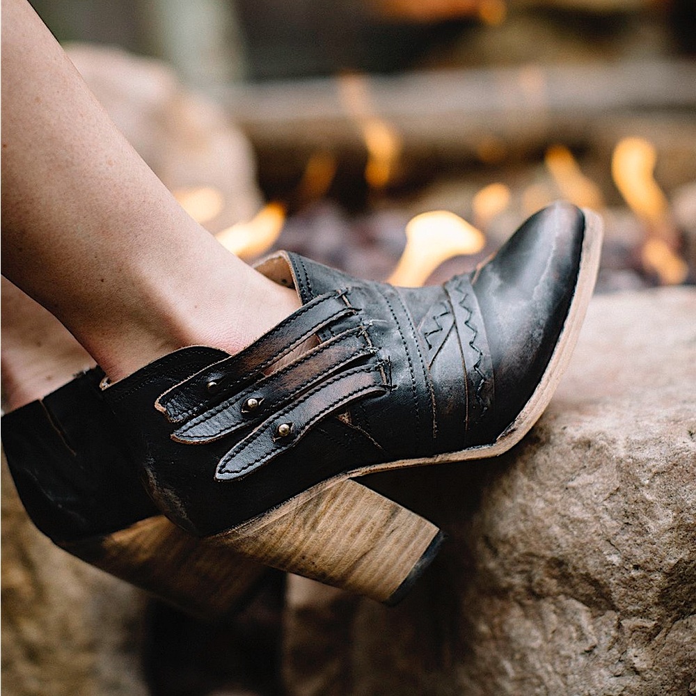 Freebird by Steven Gate Distressed Black Leather Ankle Boots